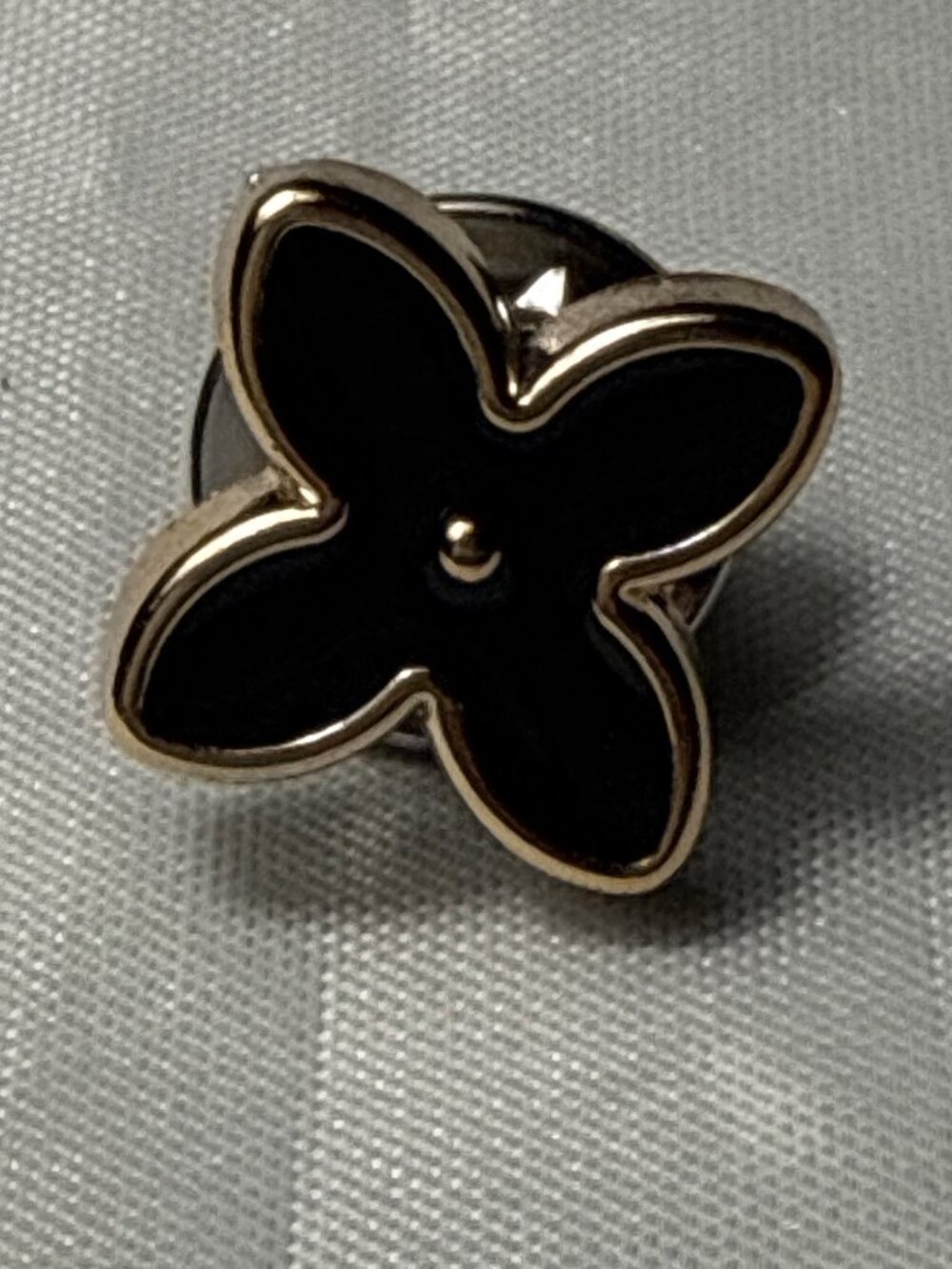 Gold Black Enamel Flower Lapel Pin Four Leaf Clover Elegant Brooch Pin Mini